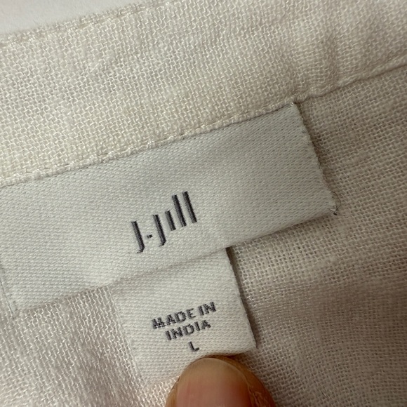 J. JILL Linen Blend Large White Blue Striped Pleated Tunic Top Coastal Beach - Picture 8 of 12